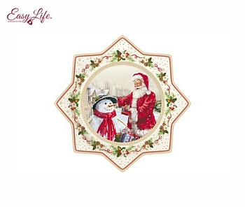 Блюдо для торта 32см. Новогодняя коллекция. Дед мороз и снеговик