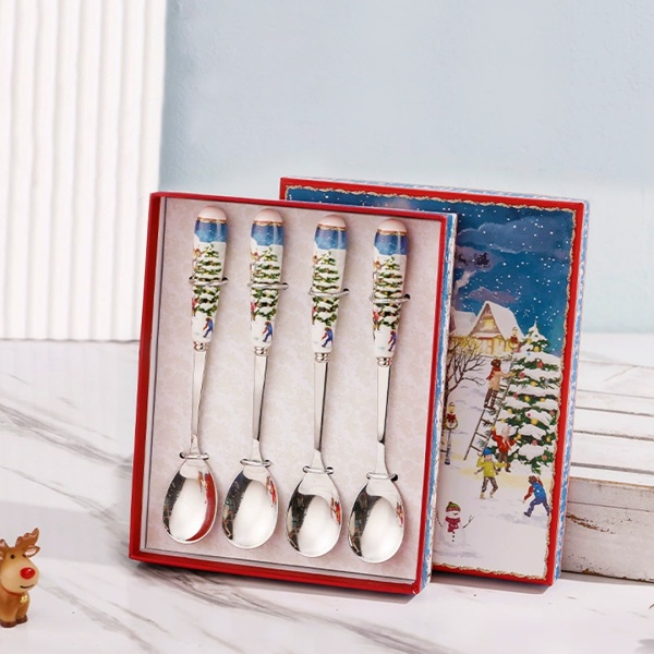 Набор чайных ложек, 4штуки Новогодняя деревня