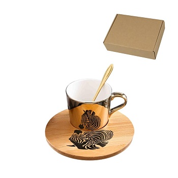 Чайная пара 220мл. деревянное блюдце Зебра