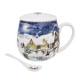 Кружка заварочная с крышкой, с ложкой 420мл Новогодняя деревня