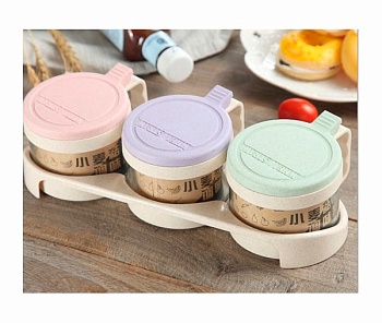 Набор банок для специй 3шт+подстав 300мл. 27*7см. стекло пшеничная солома