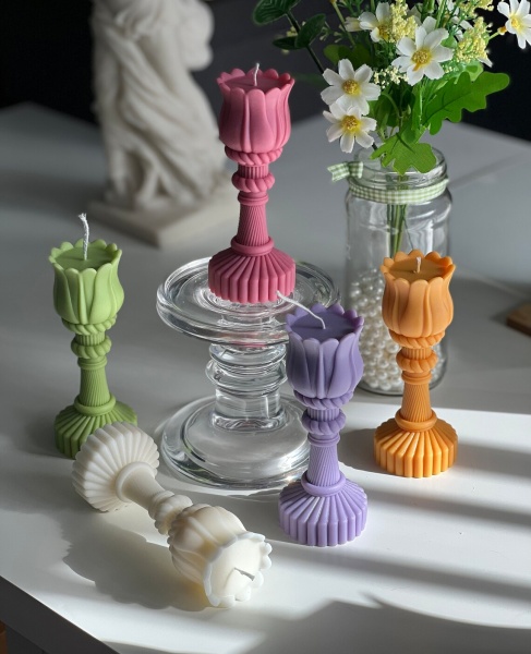 Свеча ароматическая 5*14 см цветок зеленый