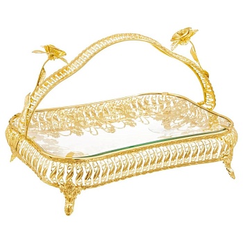 Блюдо для фруктов прямоугольное 25,5*19*21см из стали, стекла, напыление Роза