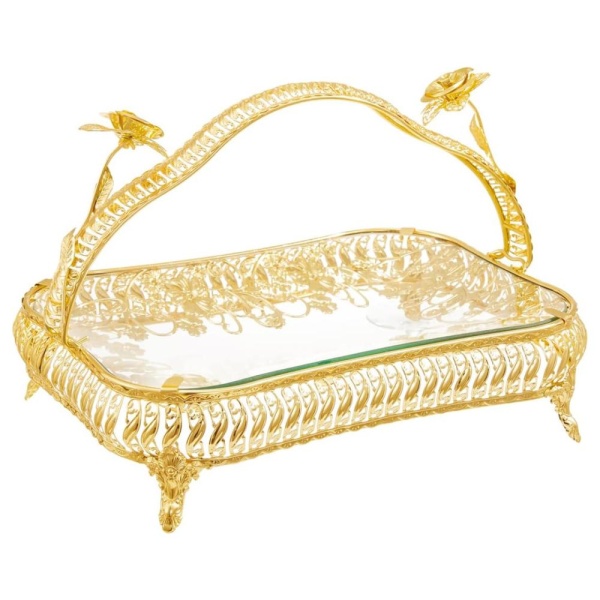 Блюдо для фруктов прямоугольное 25,5*19*21см из стали, стекла, напыление Роза