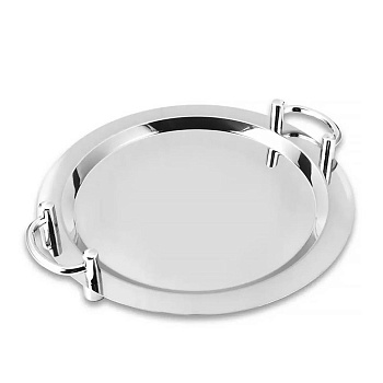 Поднос с ручками стальной, серебро 40см. круглый