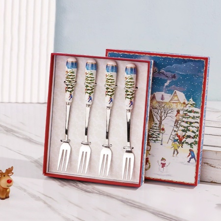 Набор вилок для торта, 4штуки Новогодняя деревня