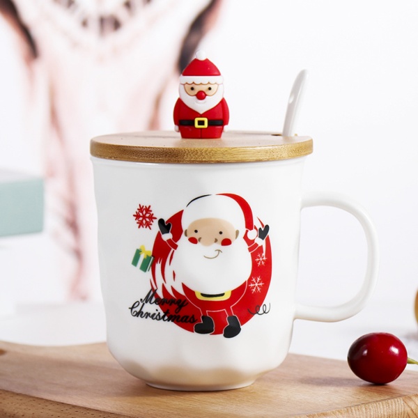 Кружка с крышкой и ложкой Дед Мороз 0,4 л. в подарочной упаковке