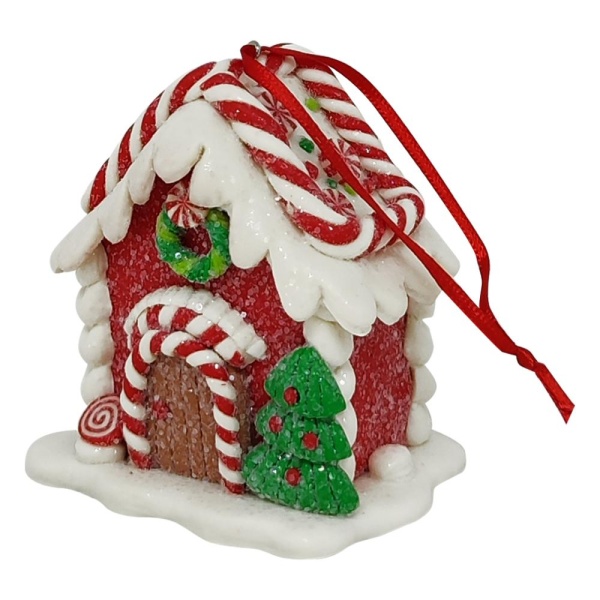 Елочная игрушка, красный Домик с круглой конфетой