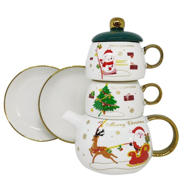 Набор чайный 5 предметов 420 мл, 160 мл белый Дед мороз