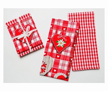 Полотенце 40*60см. кухонное  2шт Новогодне сердечко на клетке