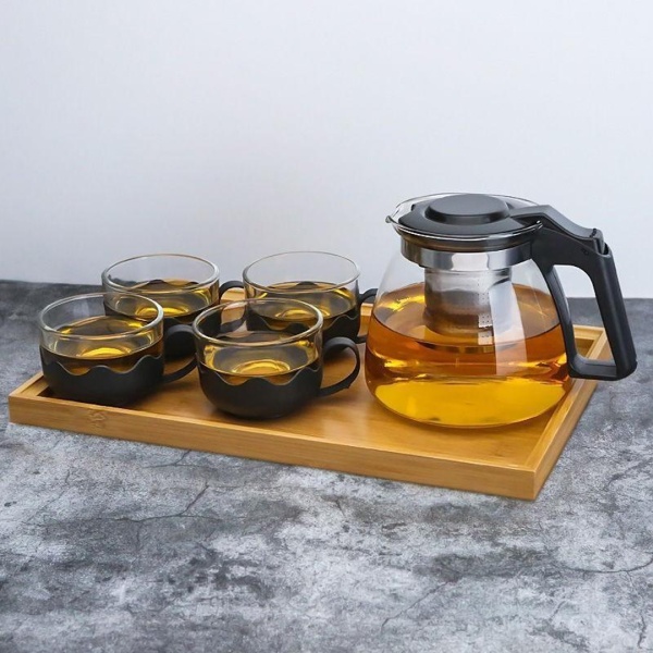 Чайник стекло пластик, сито, откидная крышка 1,1л.