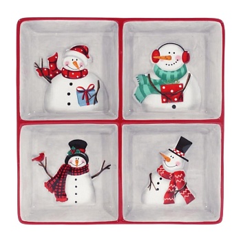 Менаж квадратный 19,7*2,8 см Снеговики с елкой