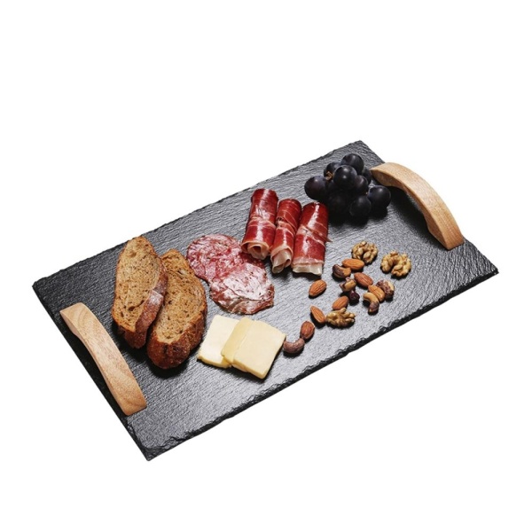 Блюдо с ручками сланец, дерево прямоугольное 35*25см