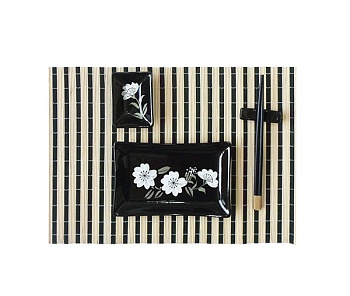 Набор для суши 10 предметов Цветы на черном