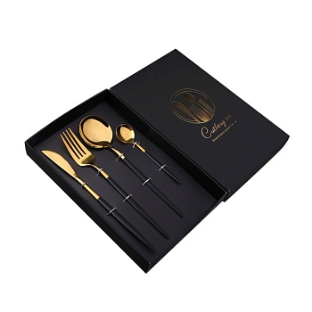 Набор стол приборы 4 предмета золото черная ручка Японский стиль