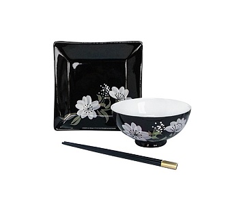 Набор обеденный 3 предмета Цветы на черном