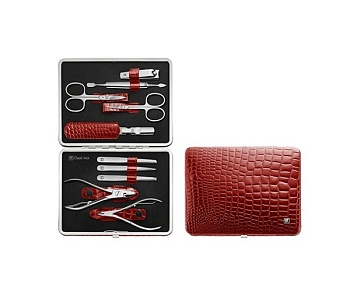 Набор маникюрный 10 предметов красный крокодил INOX