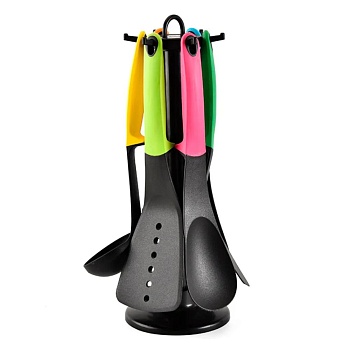 Набор кухонных принадлежностей 6 предметов +подставка  31 см Color