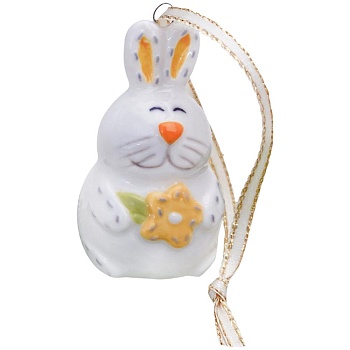 Елочная игрушка 3,2*3,2*5,3см. Кролик с цветком