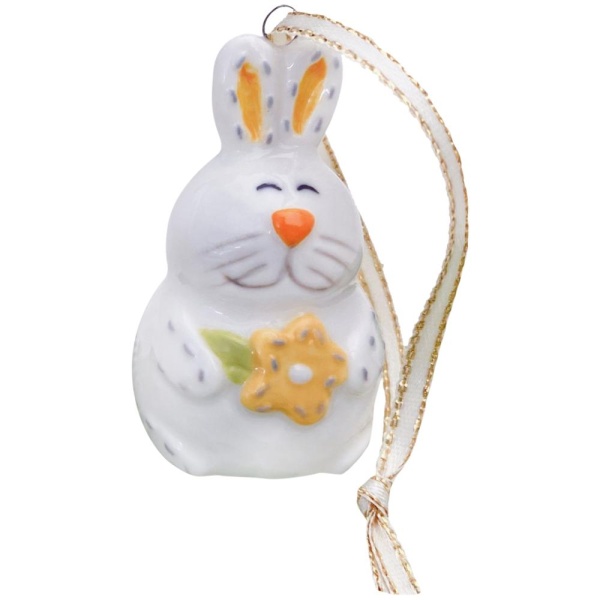 Елочная игрушка 3,2*3,2*5,3см. Кролик с цветком