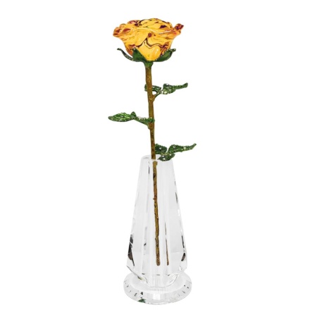 Ваза с розой, стекло 26см желтая