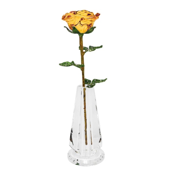 Ваза с розой, стекло 26см желтая