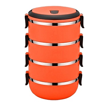 Термос для еды, 4 слоя, пластик оранжевый 2,8л