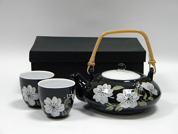 Набор чайный 3 предмета Цветы на черном