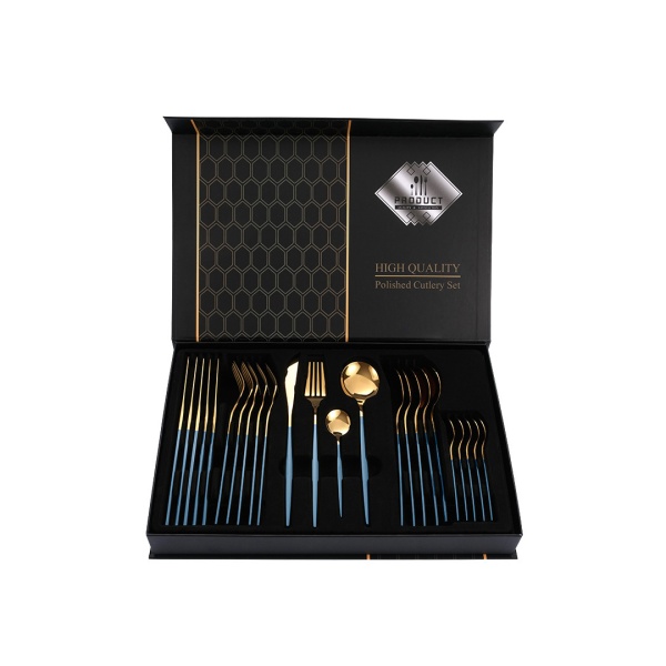 Набор столовых приборов  24 предмета золото, серая ручка Японский стиль