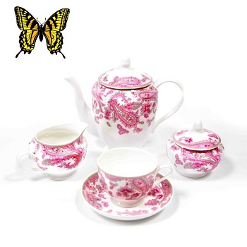 Сервиз чайный 21 предмет 6 персон Пейсли розовый