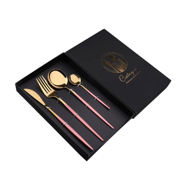 Набор стол приборы 4 предмета золото розовая ручка Японский стиль