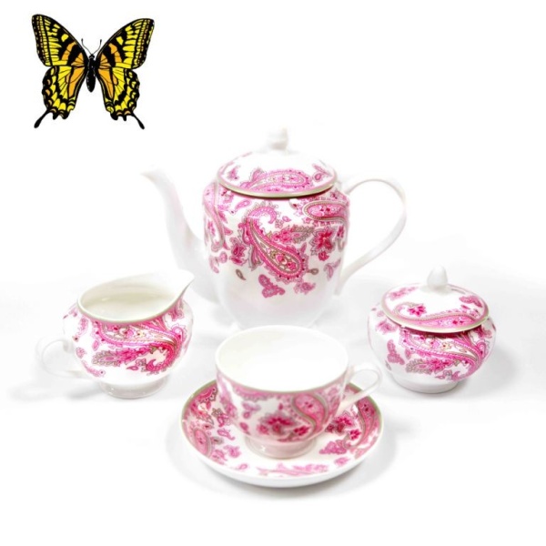 Сервиз чайный 21 предмет 6 персон Пейсли розовый