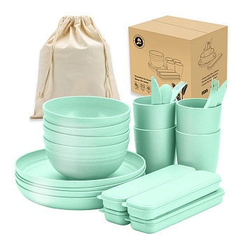 Набор для пикника пшеничная солома 24 предмета зелены