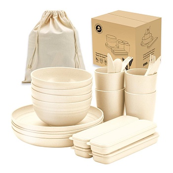 Набор для пикника пшеничная солома /24 предмета бежевый