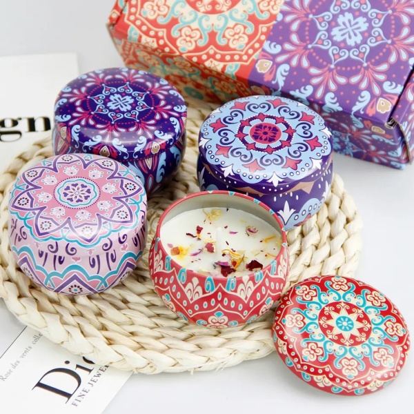 Свеча ароматическая 4шт 6*4 см  ваниль, гортензия, апельсин и годжи, фиалка