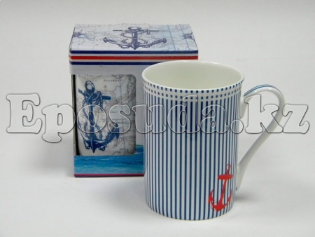 Кружка 350мл. синий Якорь в полоску