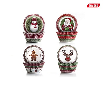 Корзинка для кекса Новогодняя 100шт 4*7,5см. Новогодняя