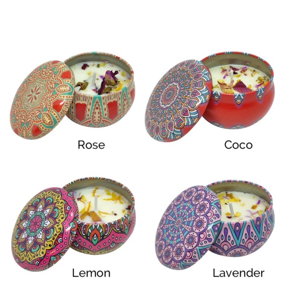 Свеча ароматическая 4шт 6*4 см лаванда, лимон, роза,какао