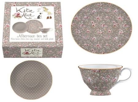Чайная пара 1 персона 3 предмета Grey Ditsy Floral