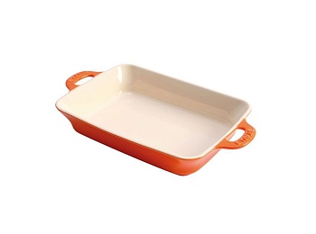 Лоток прямоугольный керамический, 27*20см. Оранжевый