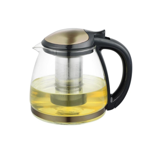 Чайник стекло пластик, сито откидная крышка 1,5л.