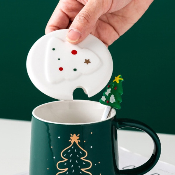 Кружка Елка с крышкой, ложкой 400 мл 10*8 см