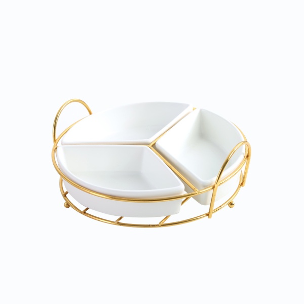 Менаж 3 отделения подставка 25*22,5 керамическая, сталь белый