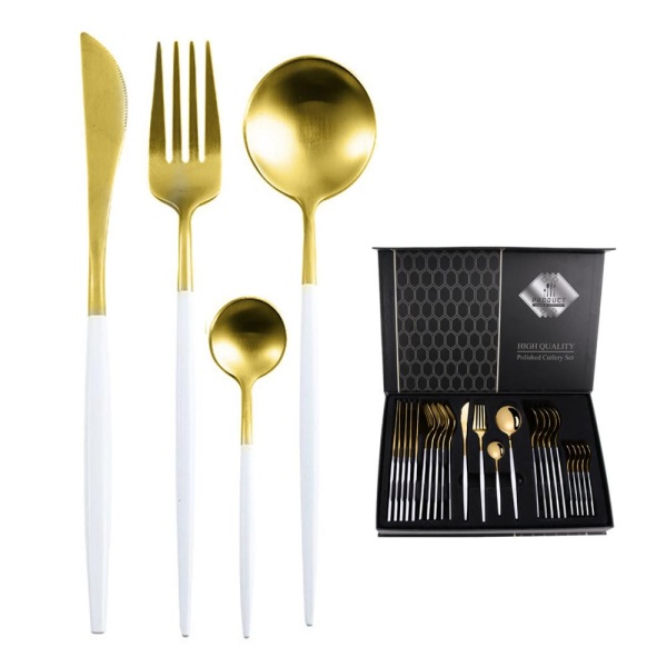 Набор стол приборы 24 предмета золото белая ручка Японский стиль