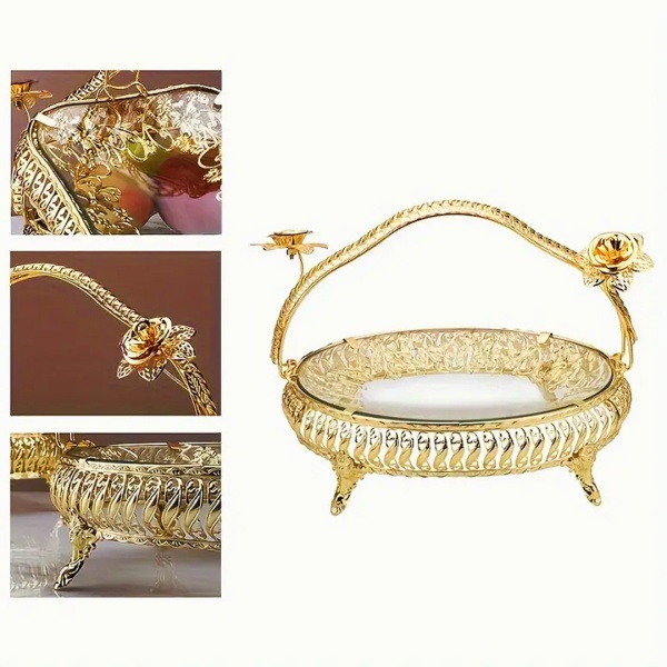 Блюдо для фруктов овальное 34*26*21см из стали, стекла, напыление Роза