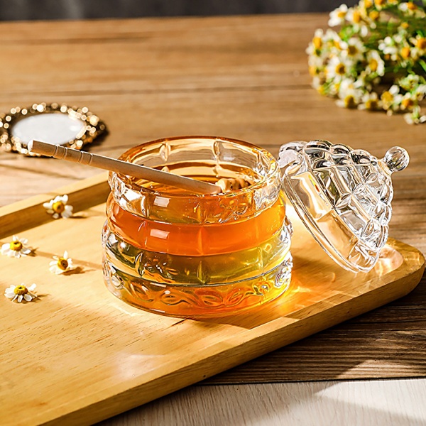 Банка для меда с деревянной ложкой , стекло 14*11,5 см, 330 мл