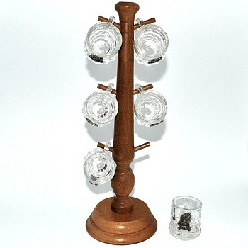 Набор для шнапса 7 предметов стекло, деревянная подставка Bear
