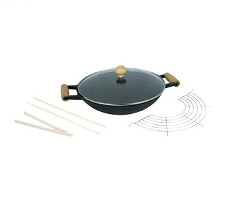 Вок чугунный, эмалированны +3 предмета 36,5см.