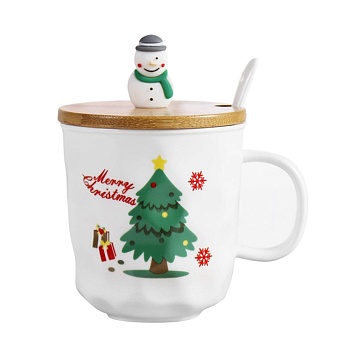 Кружка с крышкой и ложкой Рождественская Елка 0,4 л. в подарочной упаковке