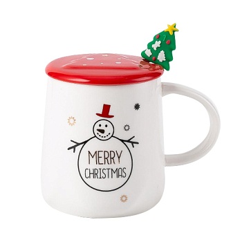Кружка Снеговик с крышкой, ложкой 400 мл 10*8 см
